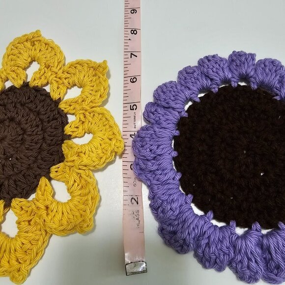 Two Floral Crochet Coasters Sunflower Coaster - Picture 3 of 6